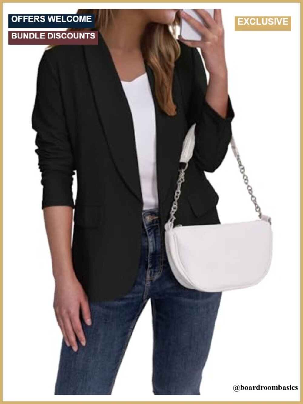 Open Front Blazer Lapel Collar Long Sleeve Business Work Jacket